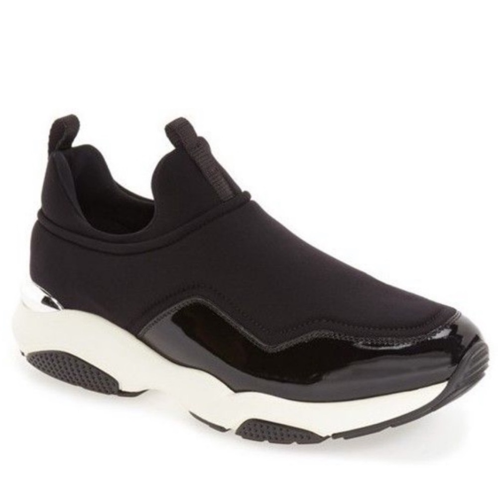 Ferragamo Neoprene Black Slip-on Sneakers Patent Leather & Metallic Silver